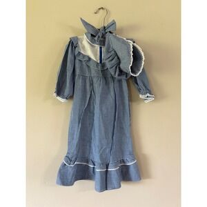 Kid Kountry Vintage Blue Gingham Prairie Dress with Bonnet Set Toddler 3T